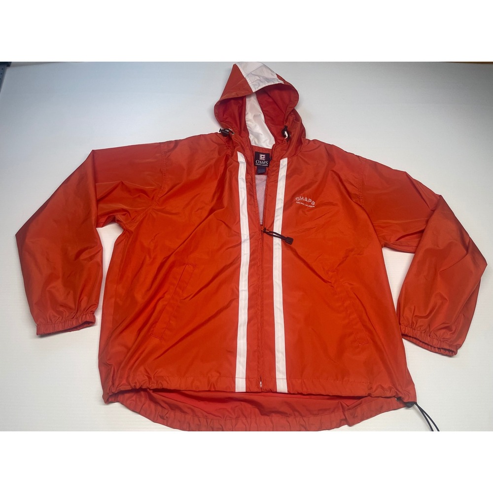 VTG Chaps Ralph Lauren Orange Reflective Windbreaker Jacket Anorak Mens M